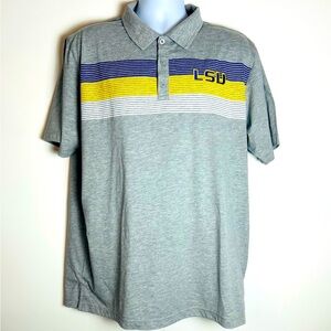 COLOSSEUM LSU GREY W/PURPLE YELLOW & WHITE STRIPS SHORT SLEEVE POLO MENS XL